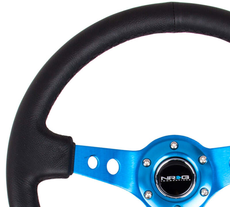 NRG Innovations Reinforced 350mm Deep Dish Steering Wheel - White Leather - Black Spoke - White Stitch, image 3