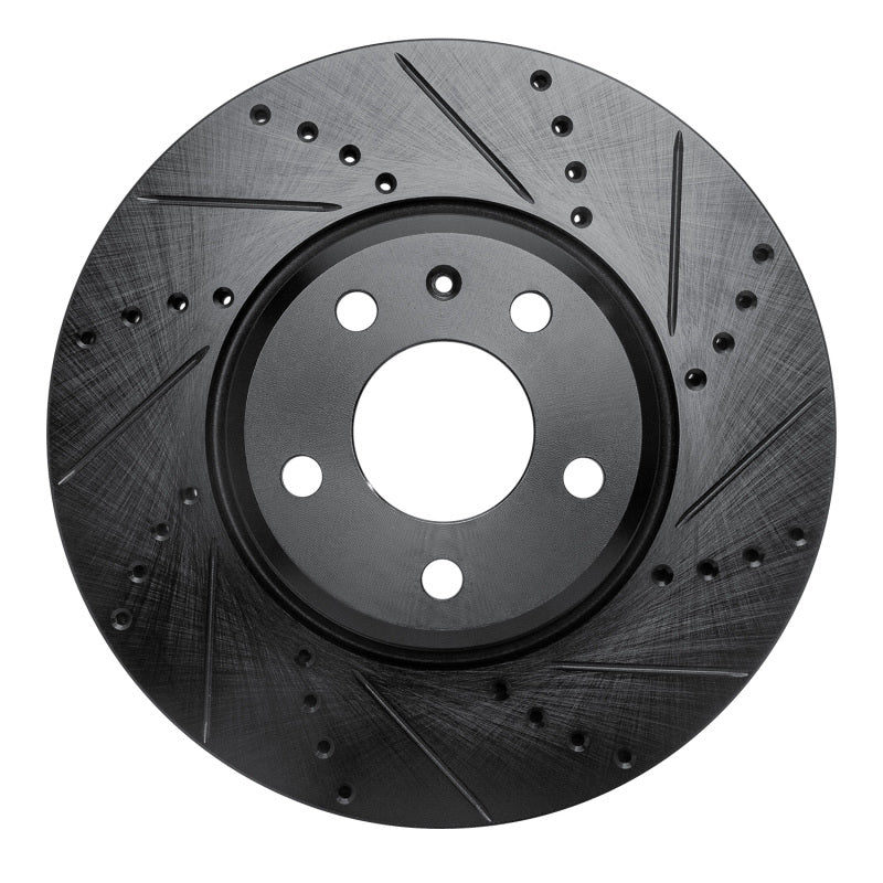 R1 Concepts eLine Black Front Right Drilled & Slotted Brake Rotor - Audi A4 / A5 (B9) 2017-2025
