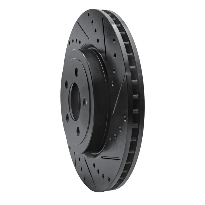 R1 09-23 Dodge Challenger Front Right Drilled and Slotted Black Brake Rotor