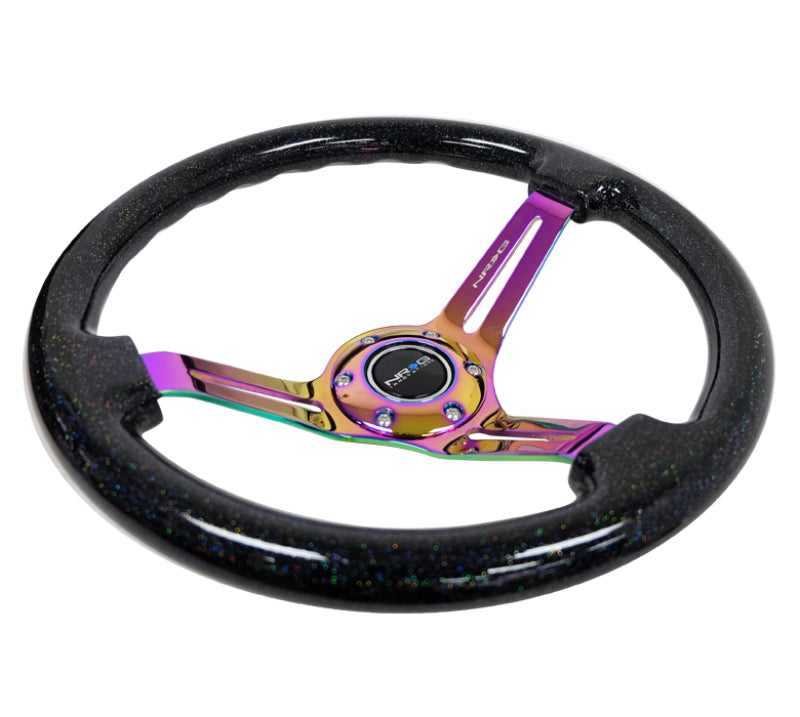NRG Reinforced Steering Wheel Blk Multi Color Flake Neochrome Center Mark (350mm / 3in. Deep) - OneFastShop