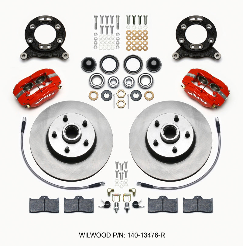 Wilwood Forged Dynalite-M Front Kit 11.30in Rotor Hub Red 1965-1969 Mustang Disc Drum Spindle - OneFastShop