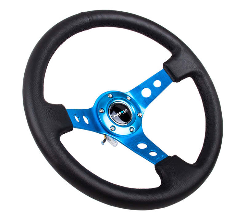 NRG Innovations Reinforced 350mm Deep Dish Steering Wheel - White Leather, Black Spoke, White Stitch