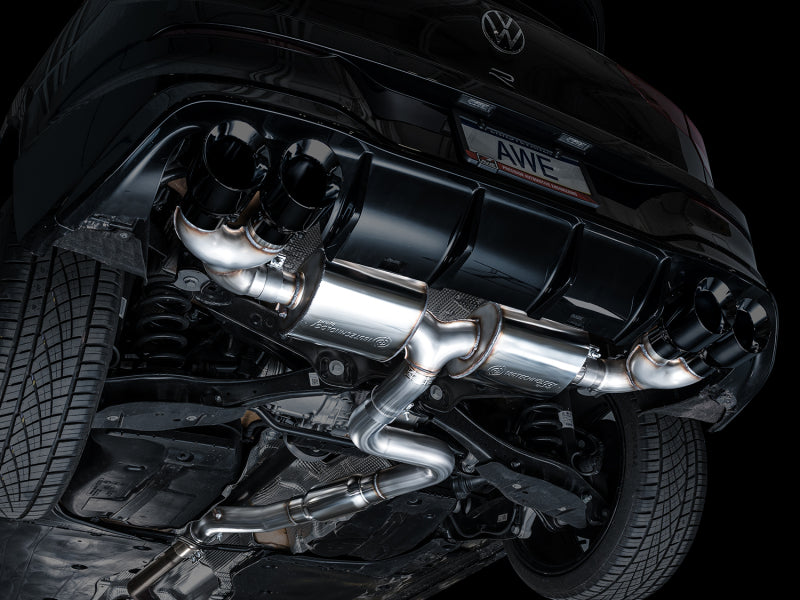 AWE Touring Edition Quad Exhaust - 3in, Diamond Black Tips for Volkswagen Golf R MK8