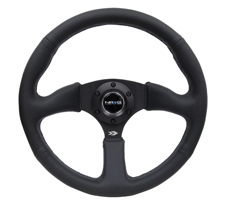 NRG Reinforced Steering Wheel – 350mm (2.5 in. Deep) Black Leather - OneFastShop