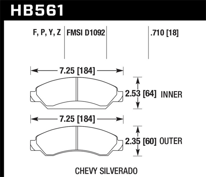 Hawk Performance HPS Front Street Brake Pads for Cadillac Chevrolet Avalanche Silverado Suburban Tahoe GMC Sierra Yukon - OneFastShop