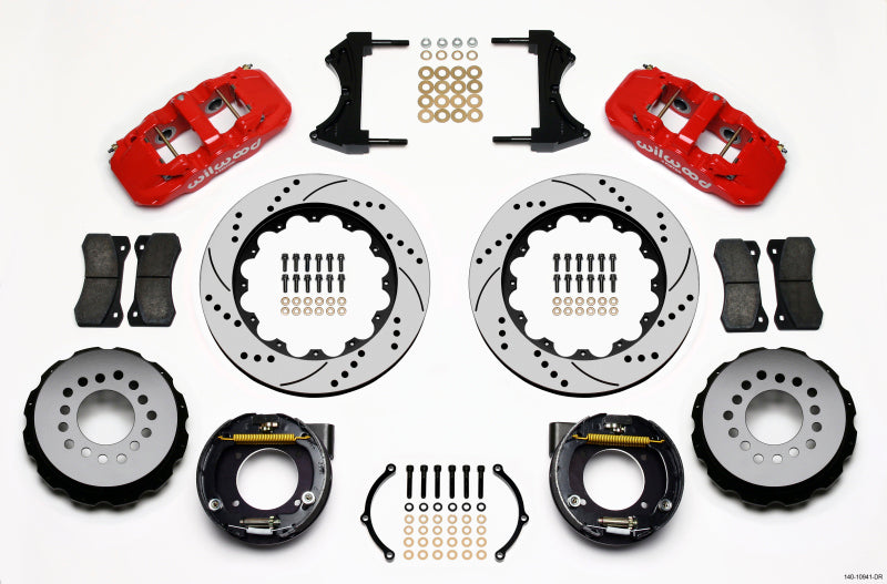 Wilwood AERO4 Rear P-Brake Kit 14in Drilled Red for Chevy C-10 1975-1986 2.42 Offset 5-lug - OneFastShop