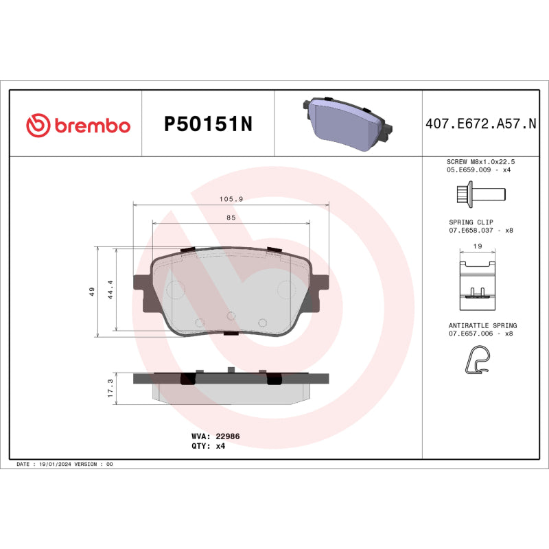 Brembo Brake Pad NAO 2020-2022 Mercedes-Benz GLB250/A220/GLA250/CLA250 Rear