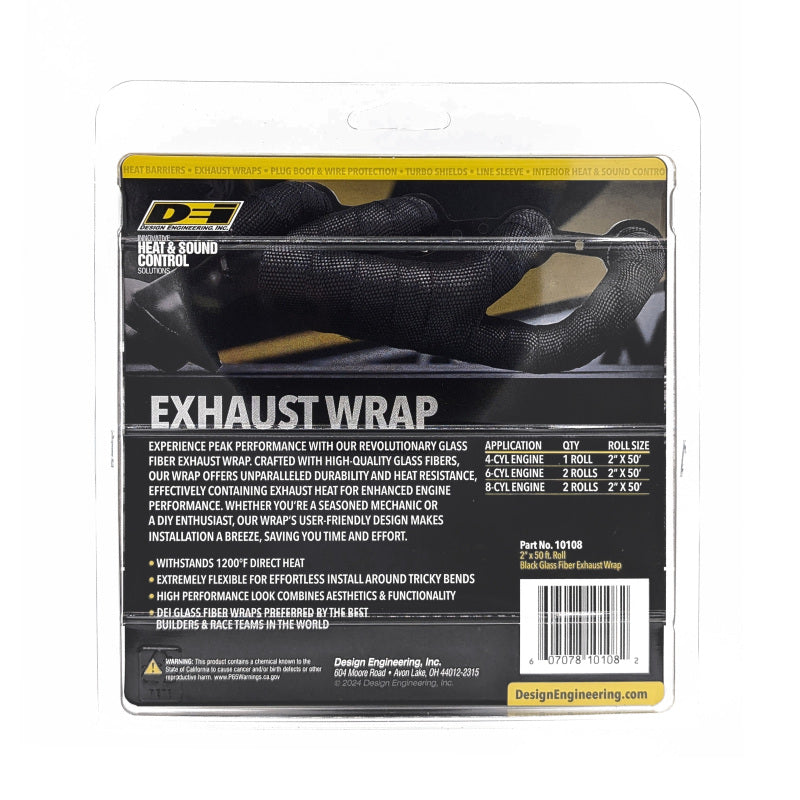 DEI Exhaust Wrap 2in x 50ft Black Reduces Under Hood Heat