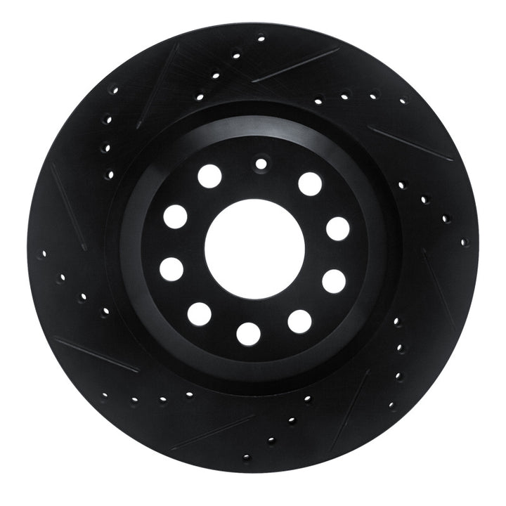 R1 15-25 Volkswagen GTI Rear Left Drilled And Slotted Black Brake Rotor