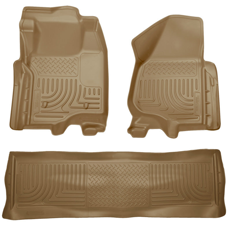 Husky Liners WeatherBeater Front & 2nd Row Floor Liners - Ford F-250, F-350 Super Duty Crew Cab (2011-2012) - Tan