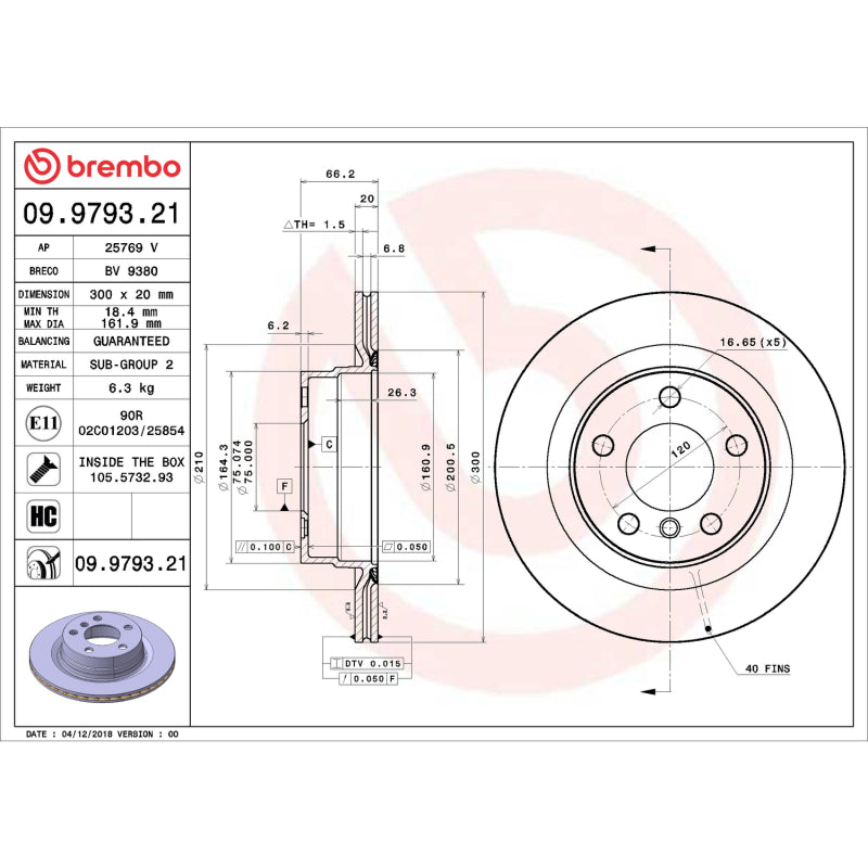 Brembo 12-16 Town & Country/12-20 Dodge Grand Caravan Rear UV Coated Rotor - OneFastShop