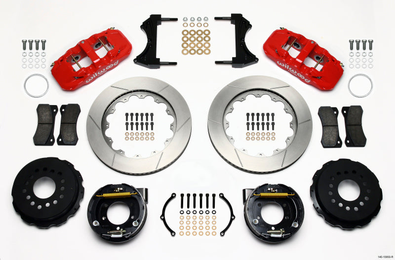 Wilwood AERO4 Rear P-Brake Kit 14in Red 2005-2014 Mustang - OneFastShop