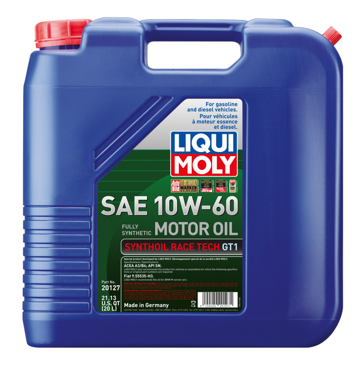LIQUI MOLY 20L Synthoil Race Tech GT1 Motor Oil SAE 10W60 for High Performance Engines - OneFastShop