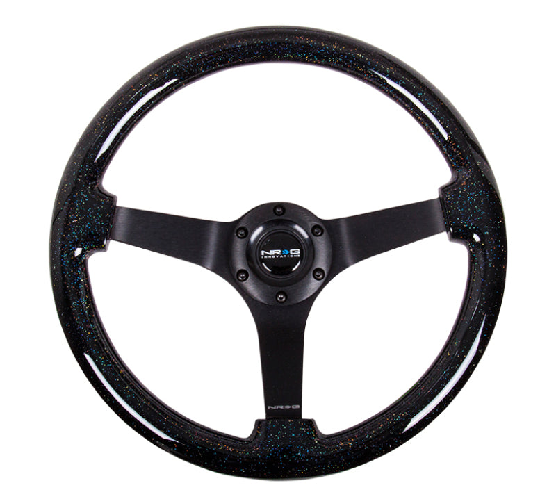 NRG Reinforced Steering Wheel Classic Black Sparkle Wood Grain (350mm / 3in Deep) - Blk 3-Spoke Center - OneFastShop