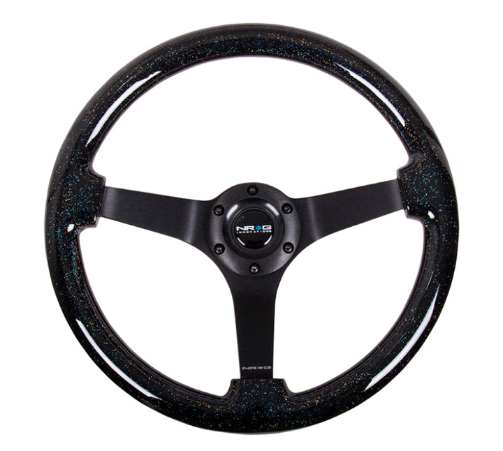 NRG Reinforced Steering Wheel Classic Black Sparkle Wood Grain (350mm / 3in Deep) - Blk 3-Spoke Center - OneFastShop