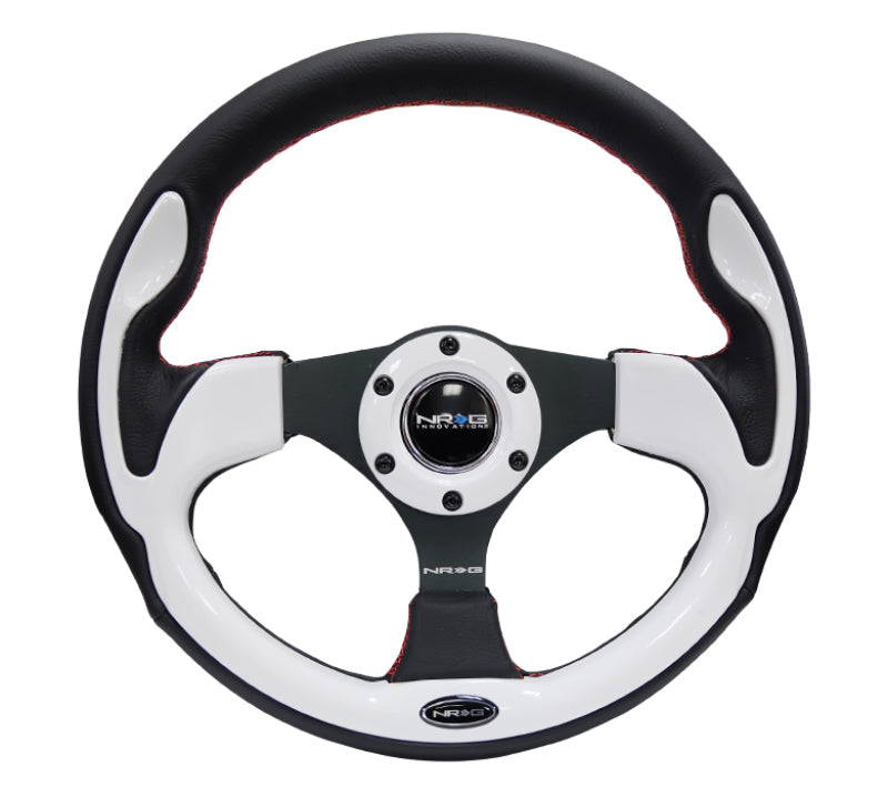 NRG Reinforced Steering Wheel 320mm Black with White Trim and 4mm 3-Spoke - OneFastShop