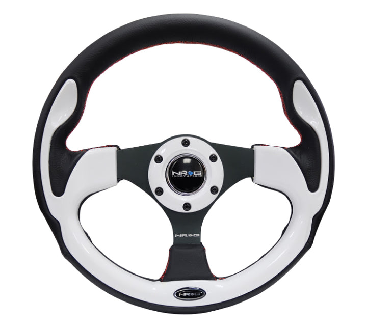 NRG Reinforced Steering Wheel 320mm Black with White Trim and 4mm 3-Spoke - OneFastShop