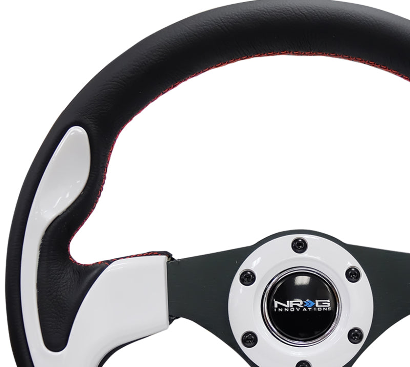 NRG Reinforced Steering Wheel 320mm Black with White Trim and 4mm 3-Spoke - OneFastShop