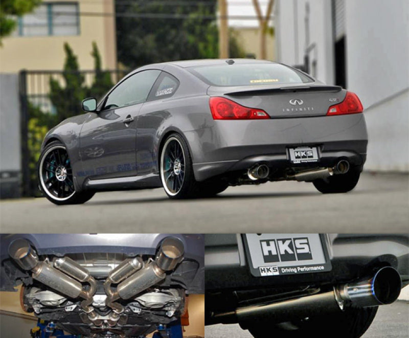 HKS Dual Hi-Power Ti Tip Catback Exhaust for 08-13 Infiniti G37 Coupe SUS304 No Coating - OneFastShop