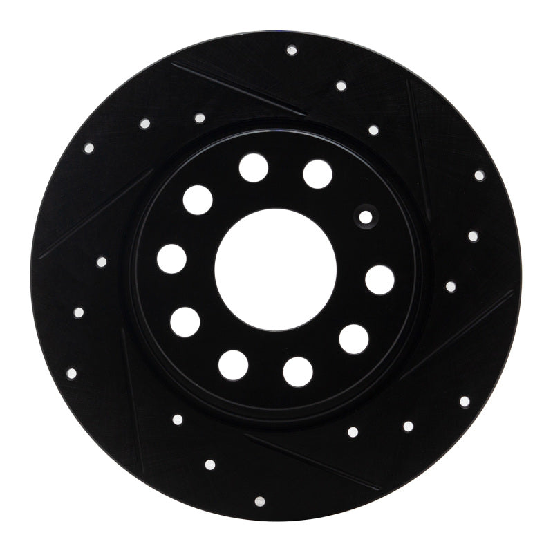 R1 Concepts eLine Rear Right Drilled & Slotted Brake Rotor - Volkswagen GTI / Audi A3 2010-2025 - Black