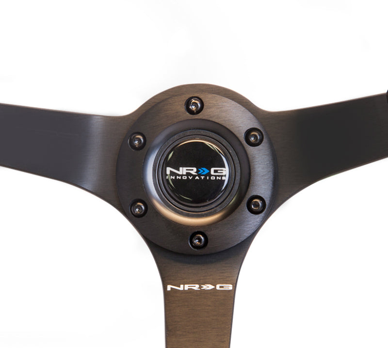 NRG Reinforced Steering Wheel 350mm 3in Deep Black Suede with Black BBall Stitch Odi Bakchis Edition