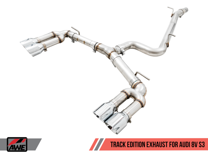 AWE Tuning Audi 8V S3 Track Edition Exhaust w/Chrome Silver Tips 102mm.