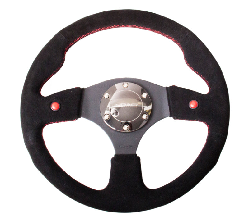 Nrg Reinforced Steering Wheel 320mm Black Suede with Dual Buttons - OneFastShop