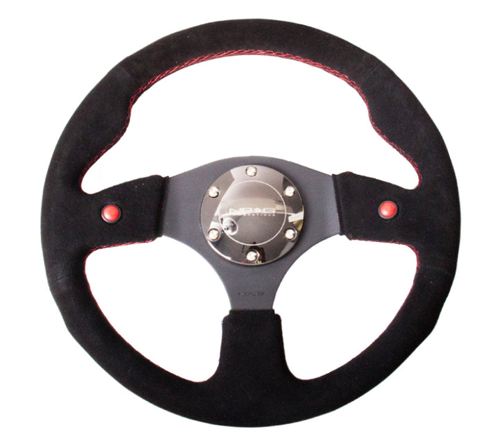 Nrg Reinforced Steering Wheel 320mm Black Suede with Dual Buttons - OneFastShop