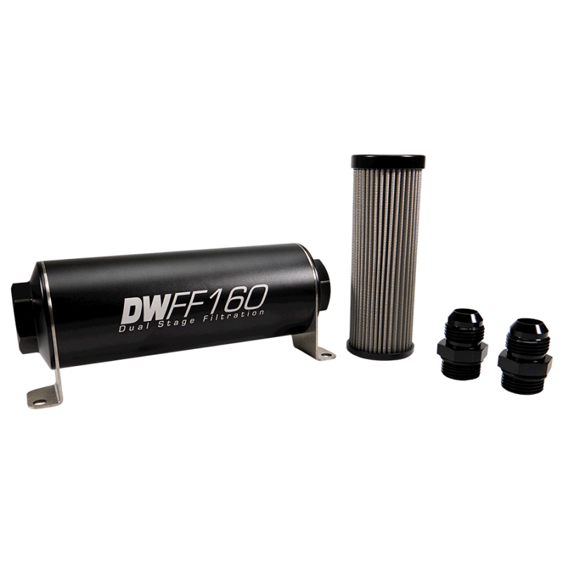 DeatschWerks Stainless Steel 10AN 10 Micron Universal Inline Fuel Filter Housing Kit (160mm) (8-03-160-010K-10)