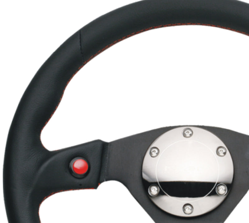 NRG Reinforced Steering Wheel 320mm Black Leather with Dual Buttons - OneFastShop