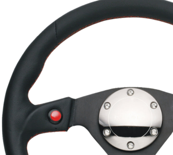 NRG Reinforced Steering Wheel 320mm Black Leather with Dual Buttons - OneFastShop