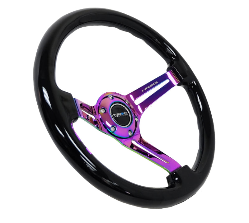 NRG Reinforced Steering Wheel Blk Wood w/Blk Matte Spoke Neochrome Center Mark
