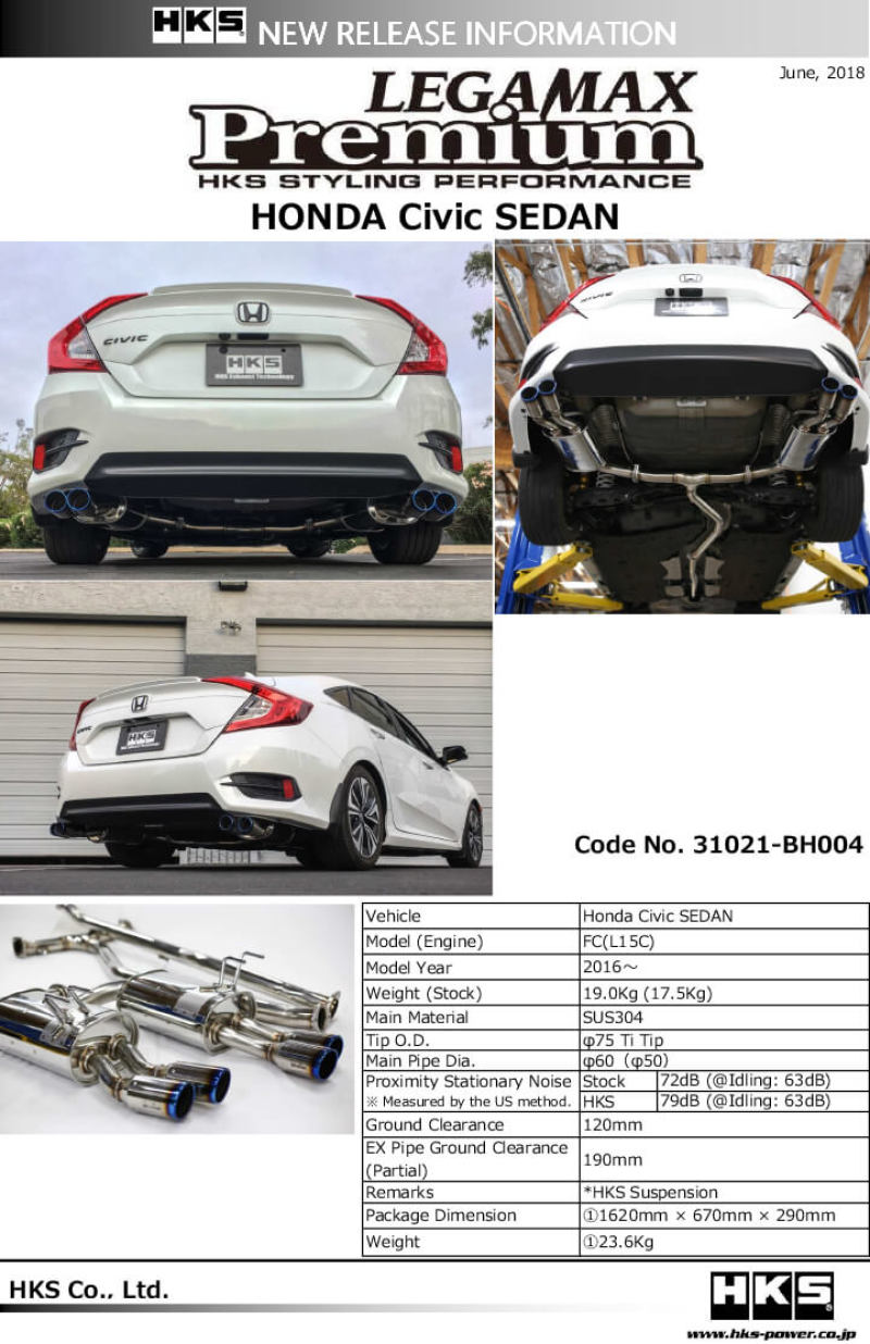 HKS LEGAMAX Premium Exhaust System for Honda Civic Sedan FC