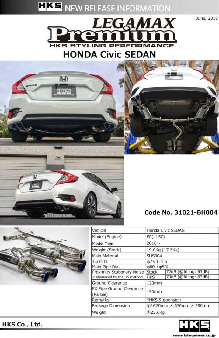 HKS LEGAMAX Premium Exhaust System for Honda Civic Sedan FC