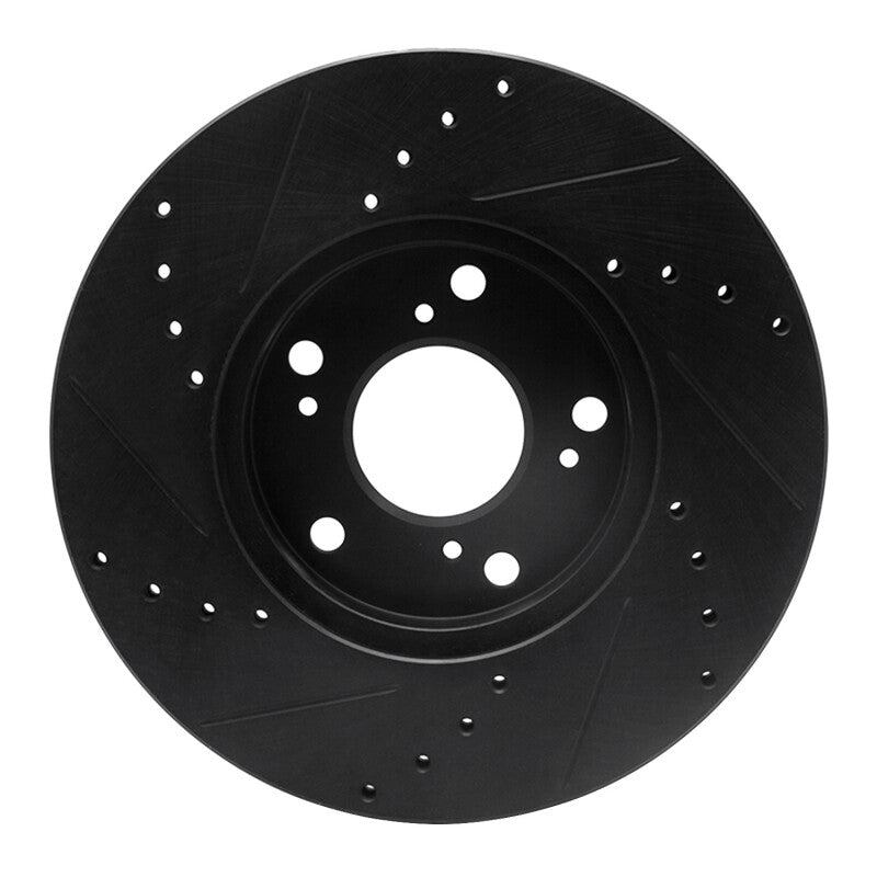 R1 06-15 Honda Civic Front Right Drilled and Slotted Black Brake Rotor