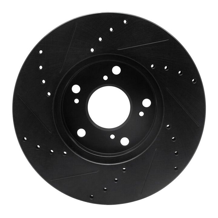 R1 06-15 Honda Civic Front Right Drilled and Slotted Black Brake Rotor