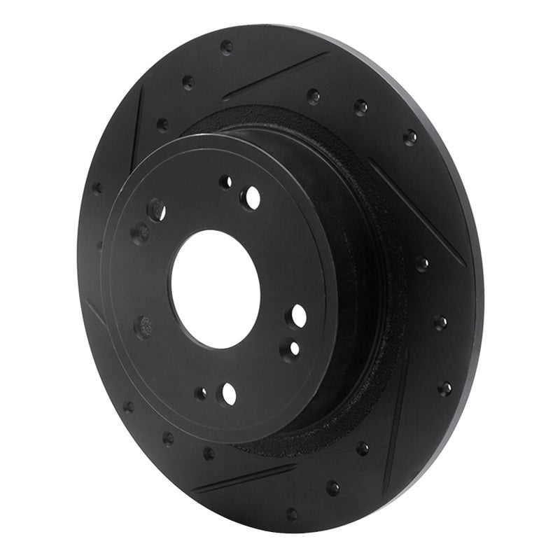 R1 05-17 Honda Accord Rear Left Drilled And Slotted Black Brake Rotor