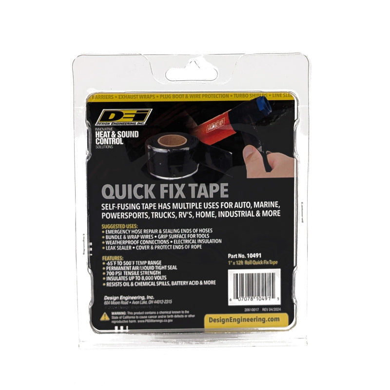 DEI Quick Fix Tape 1in x 12ft Black - Waterproof Self-Curing Silicone Repair Tape
