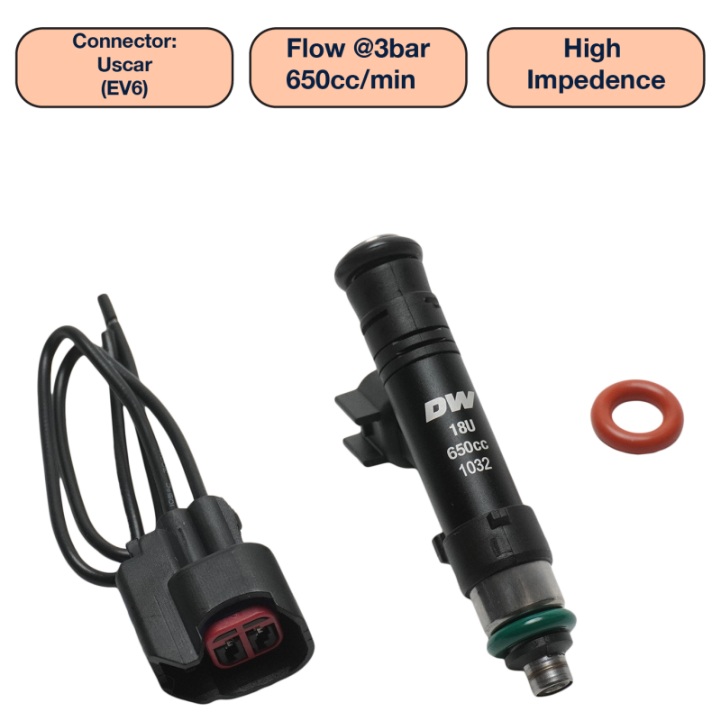 DeatschWerks DW650 Universal Single Fuel Injector - 650cc, 60mm Length, 14mm O-Rings