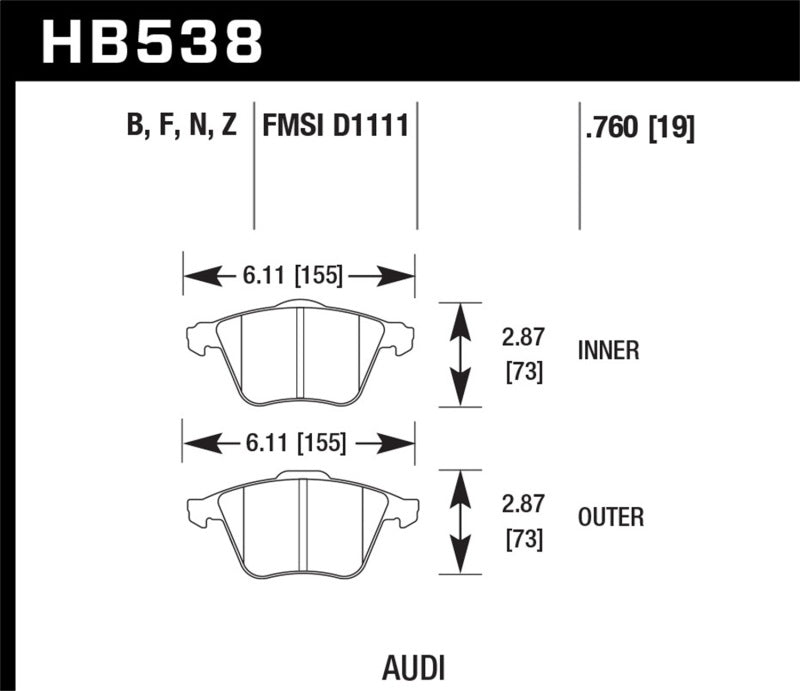 Hawk Performance HPS 5.0 Brake Pads - Front Audi A4 Quattro, A4, A6 Quattro (2005-2014)