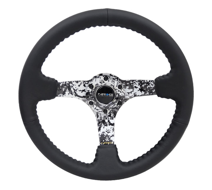 NRG Reinforced Steering Wheel with Blk Leather and Hydrodipped Digi-Camo Spokes - OneFastShop