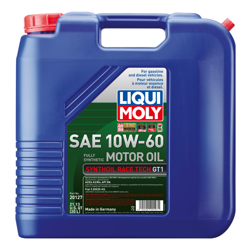 LIQUI MOLY 20L Synthoil Race Tech GT1 Motor Oil SAE 10W60 for High Performance Engines
