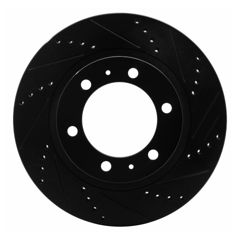 R1 05-23 Toyota Tacoma Front Right Drilled and Slotted Black Brake Rotor