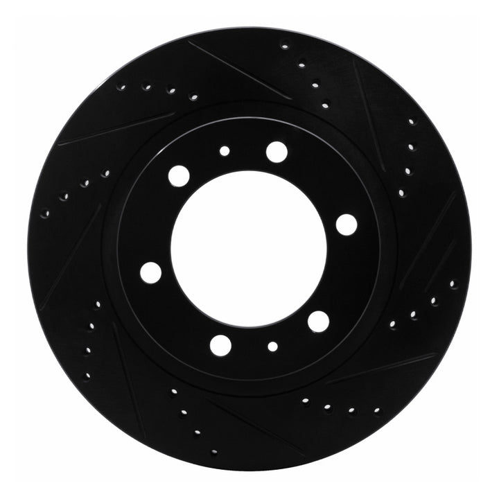 R1 05-23 Toyota Tacoma Front Right Drilled and Slotted Black Brake Rotor