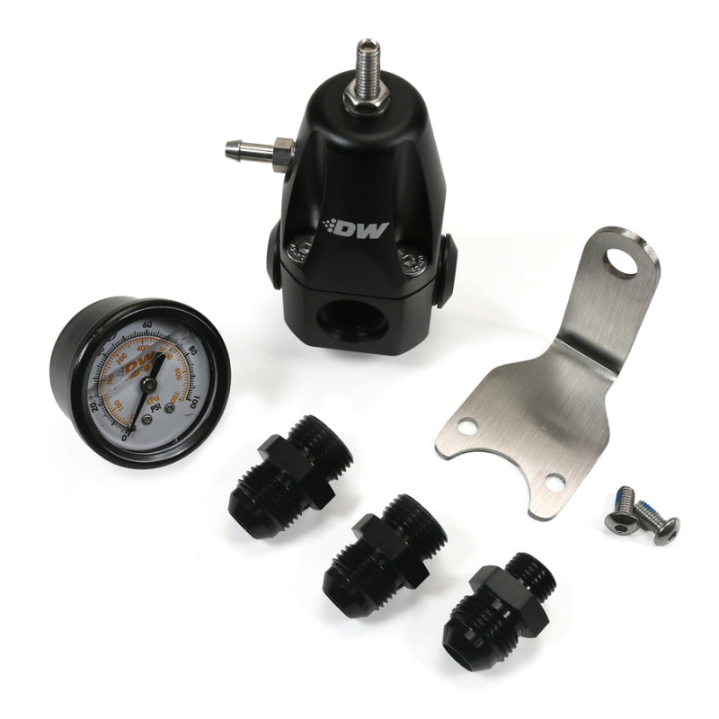 DeatschWerks Adjustable Fuel Pressure Regulator with Pressure Gauge and 8AN Fittings - Anodized Black