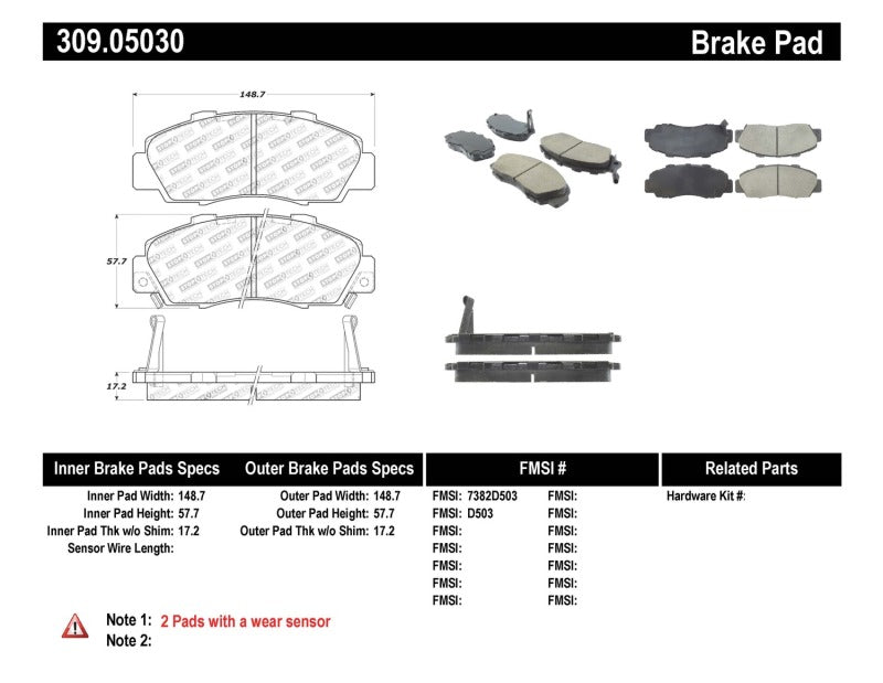 StopTech Performance Front Brake Pads for 97-99 Acura CL, 97-01 Integra Type R, 91-95 Legend, 91-05 NSX - OneFastShop
