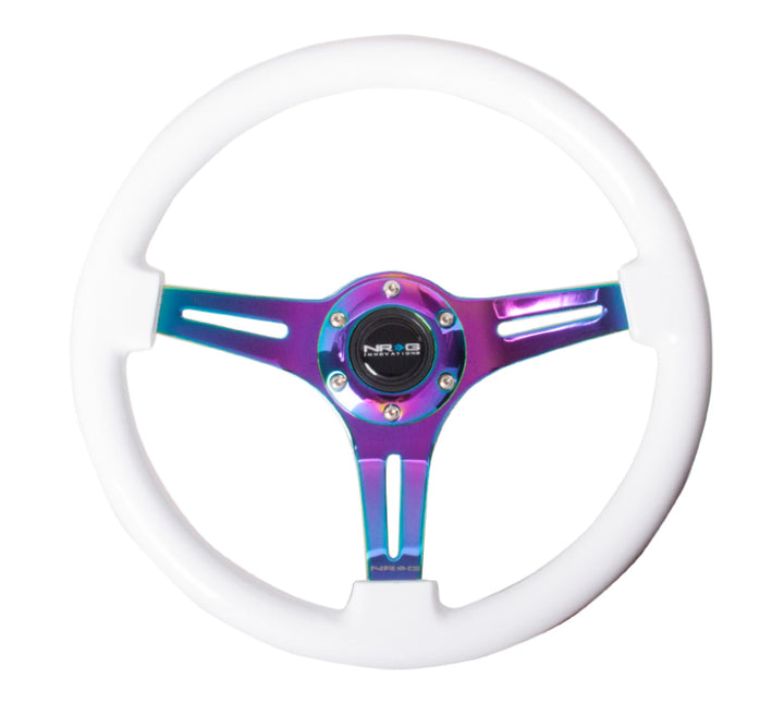 NRG Classic Wood Grain Steering Wheel 350mm White Paint Grip Neochrome 3-Spoke Center - OneFastShop