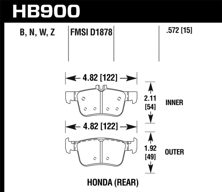 Hawk Performance Ceramic Rear Brake Pads - Honda Civic 16-17