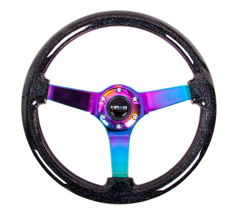 NRG Reinforced Steering Wheel 350mm 3in Deep Classic Black with Neochrome Center - OneFastShop