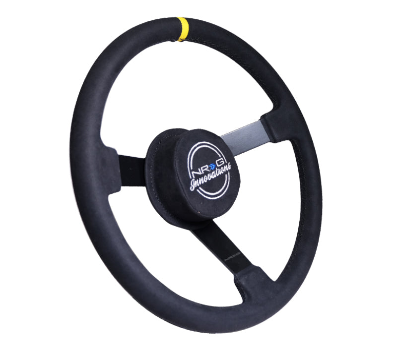 NRG Reinforced Steering Wheel (380mm) Nascar Alcantara 3 Spoke with NRG Logo Removable Crushed Pad